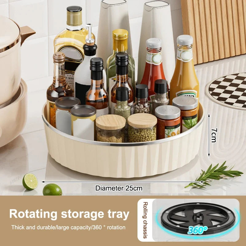 360° Rotating Organizer – Spice, Cosmetic & Perfume Rack Rotating Desktop Organizer Qme 25cm Beige