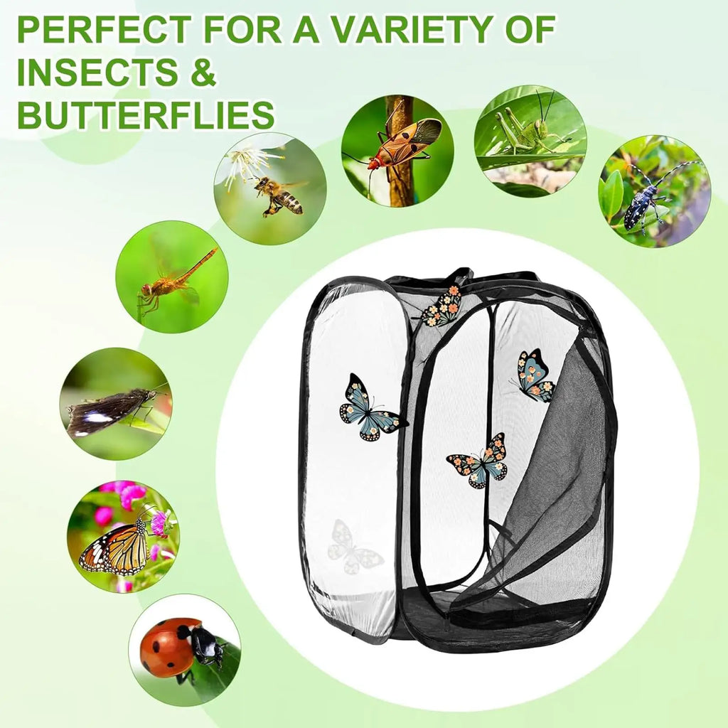Foldable Butterfly & Ladybug Net Cage 16x16x24in Zipper Enclosure Insect Net Enclosure Qme