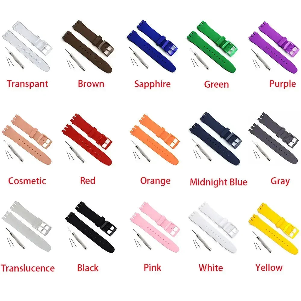 Soft Silicone Swatch Watch Strap – 17 Colors, 12–20mm Silicone Watch Strap Qme