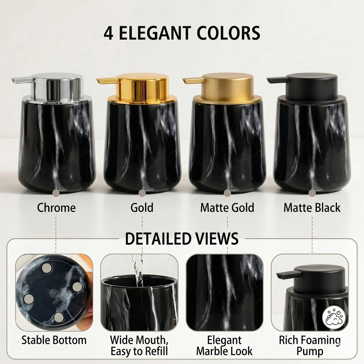Marble Foaming Soap Dispenser – Refillable 250ml Pump Foaming Soap Dispenser Qme
