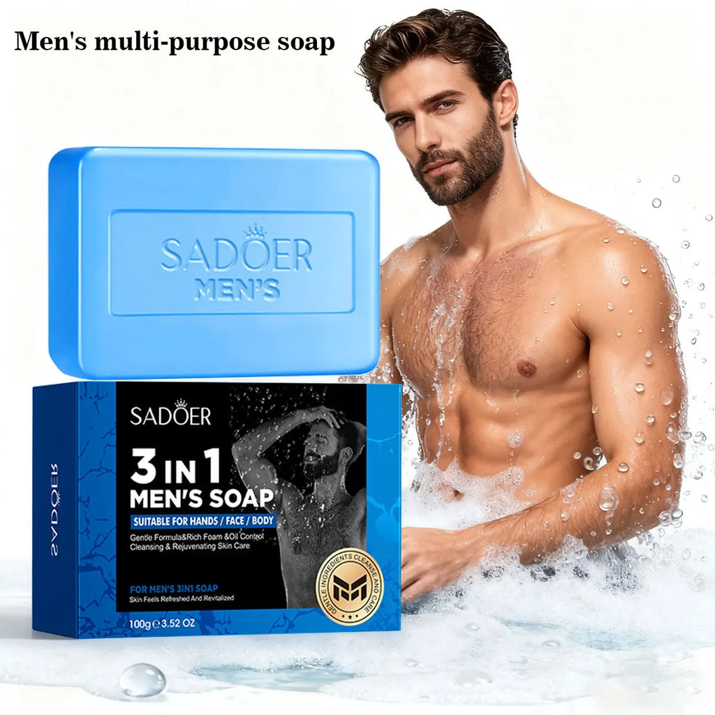 Men's 3-in-1 Bath Soap – Witch Hazel, Aloe & Moisturizing Oil Men's Bar Soap Qme 100g