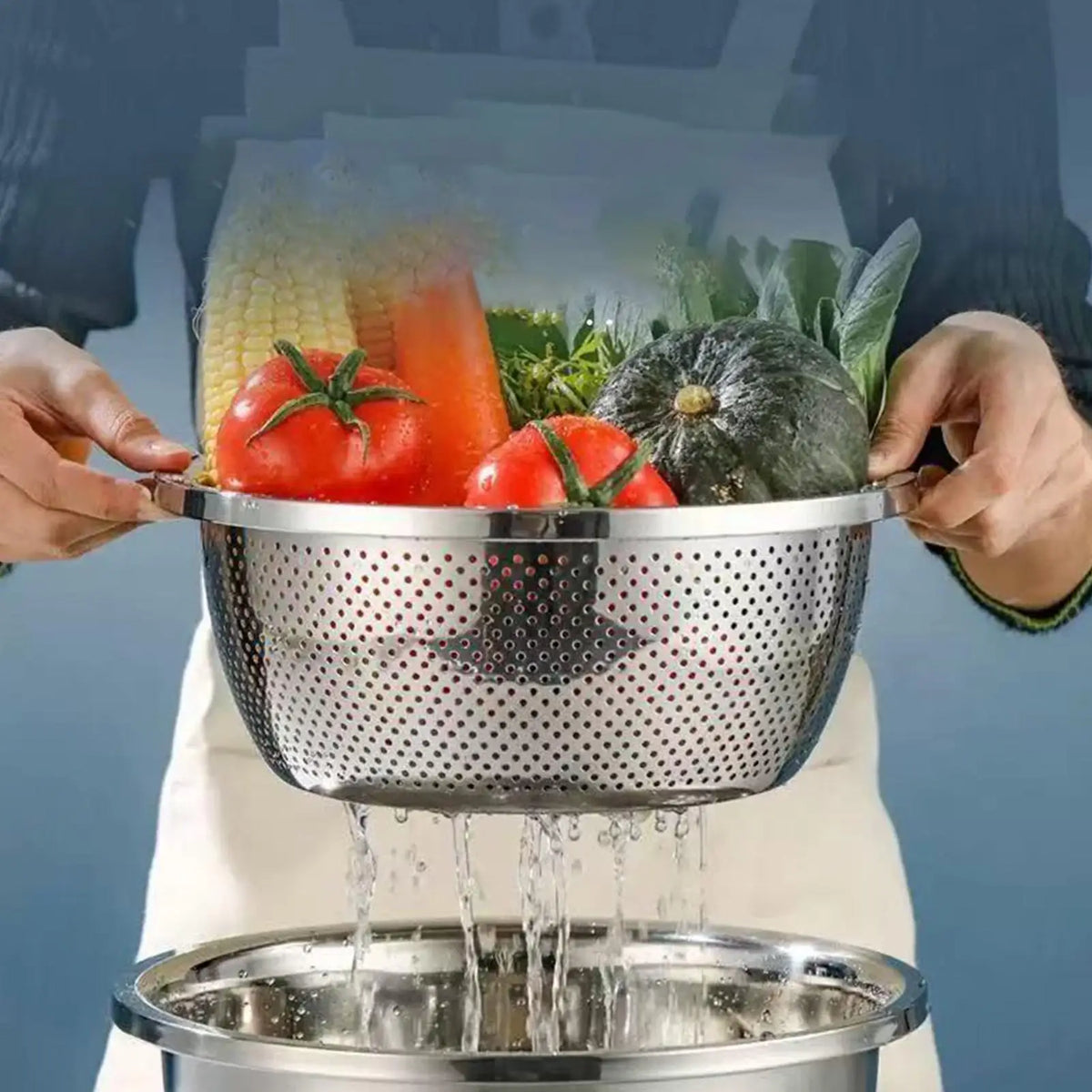 Stainless Steel Mesh Strainer Bowl & Draining Basket with Grater Mesh Strainer Bowl Qme