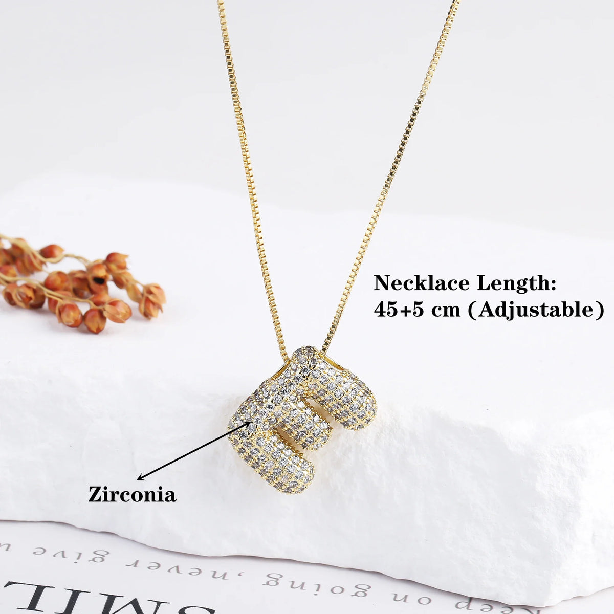 3D Zirconia A-Z Initial Letter Gold Plated Chunky Pendant Initial Letter Pendant Qme