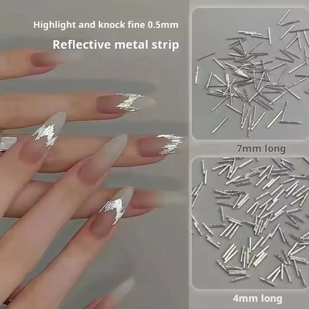 Gloss Silver Metal Strip Nail Art Decorations – Reflective 3D Nail Art Strips Qme