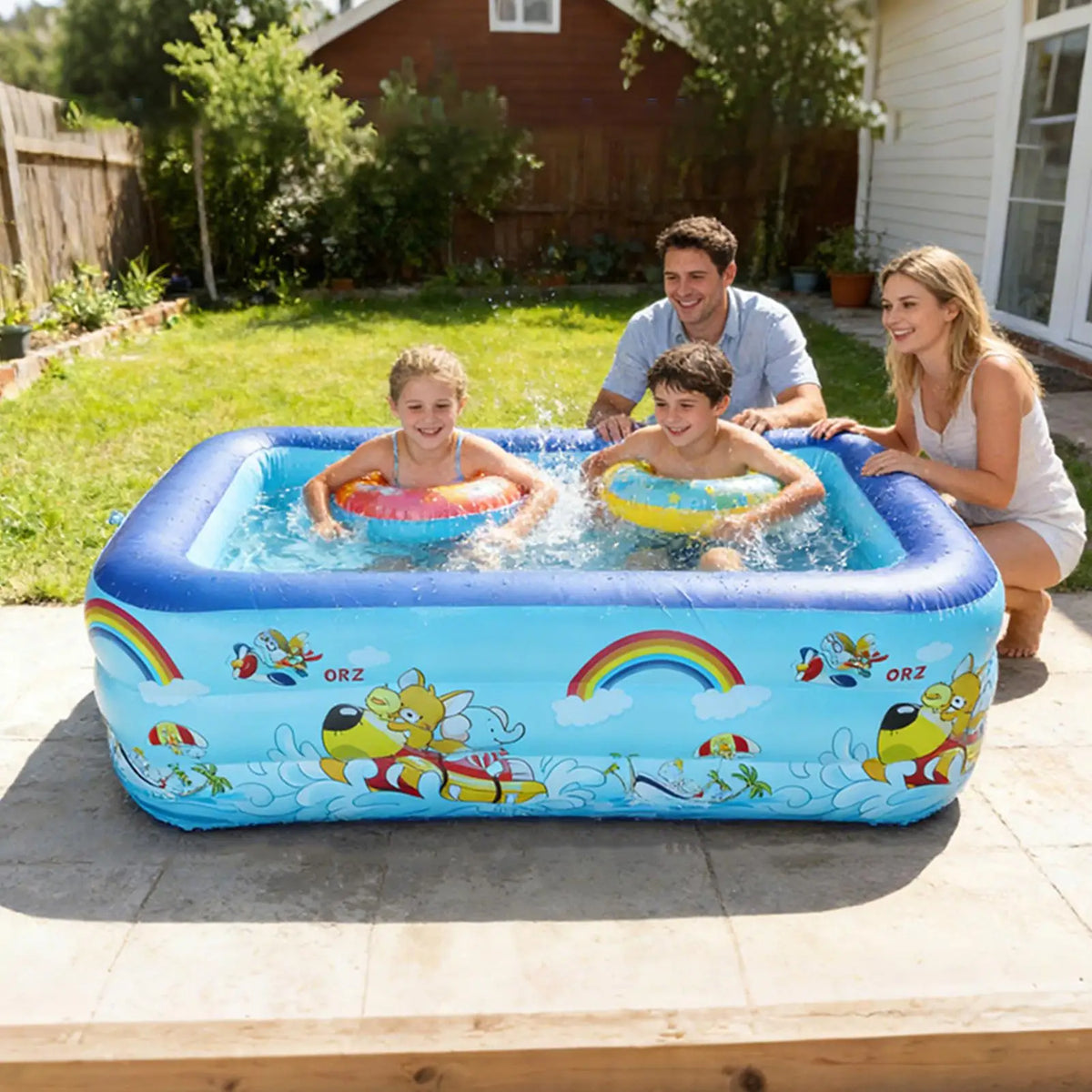 Kids Inflatable Rectangle Pool – Safe Backyard Water Play Inflatable Kids Pool Qme