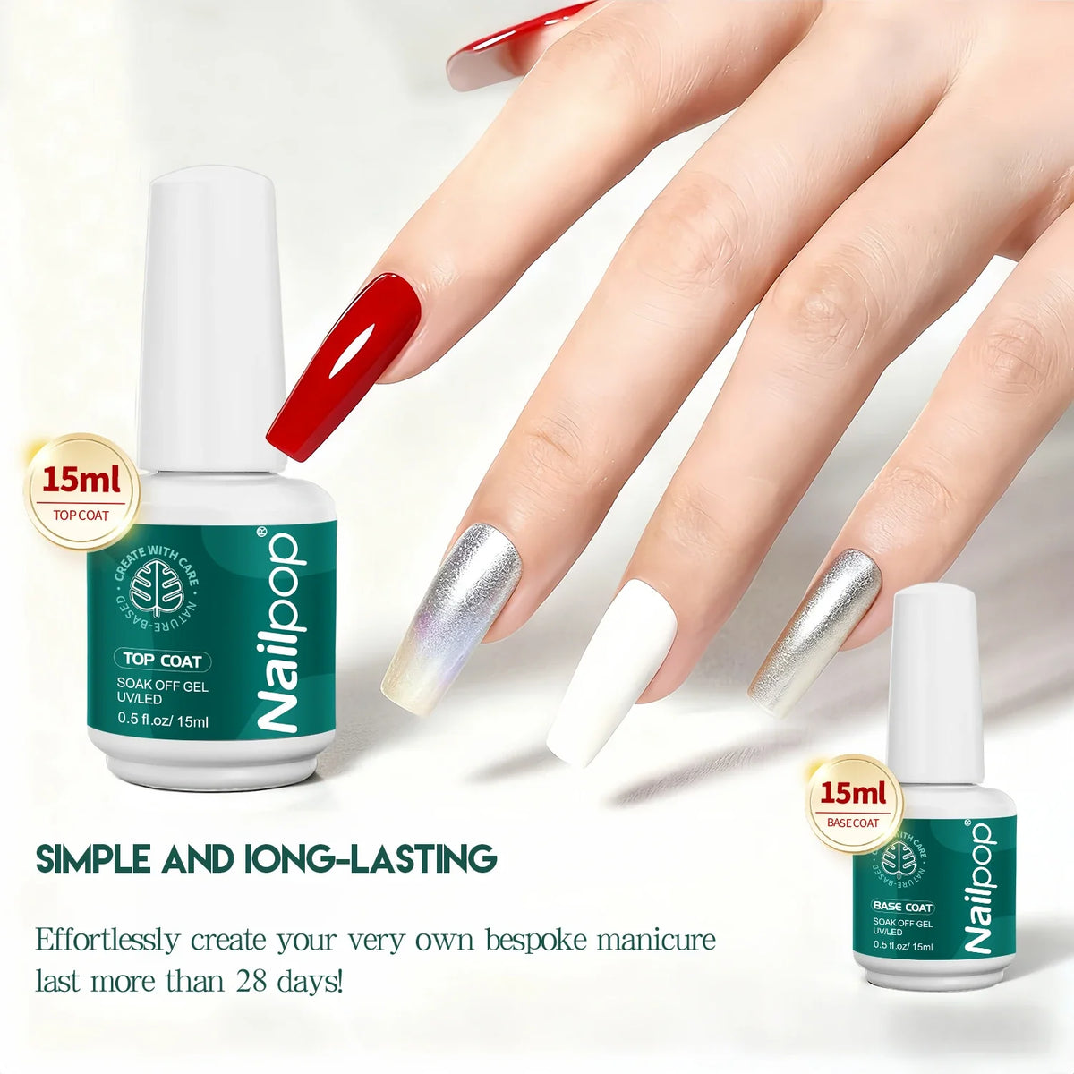 Nailpop Base Coat Gel UV LED Soak-Off | 15ml | 5 Colors Gel Base Coat Qme
