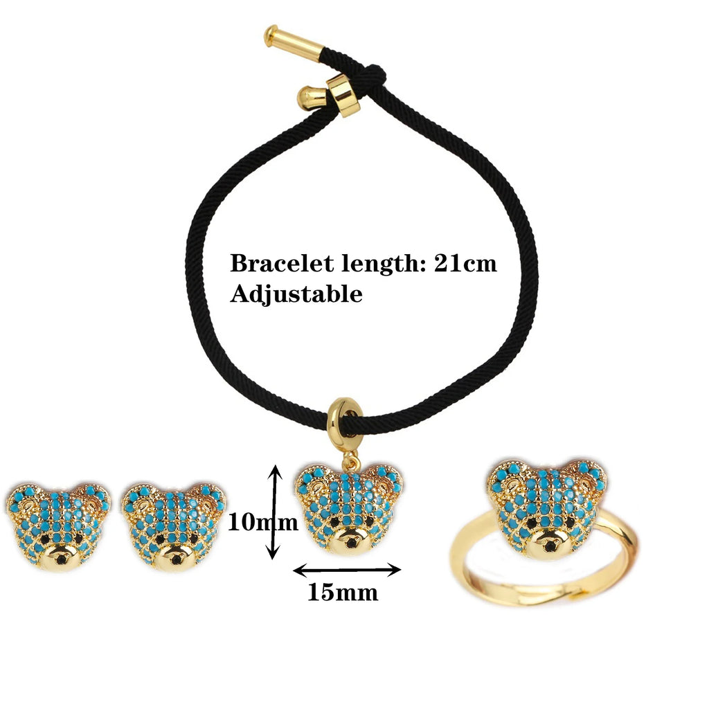 Cute Bear Zircon Jewelry Set – Bracelet, Earrings & Ring Jewelry Set Qme