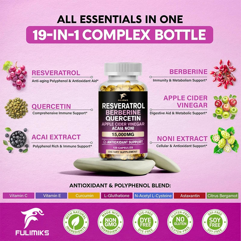 Resveratrol Berberine Quercetin Capsules | Triple-Action Formula Antioxidant Supplement Qst