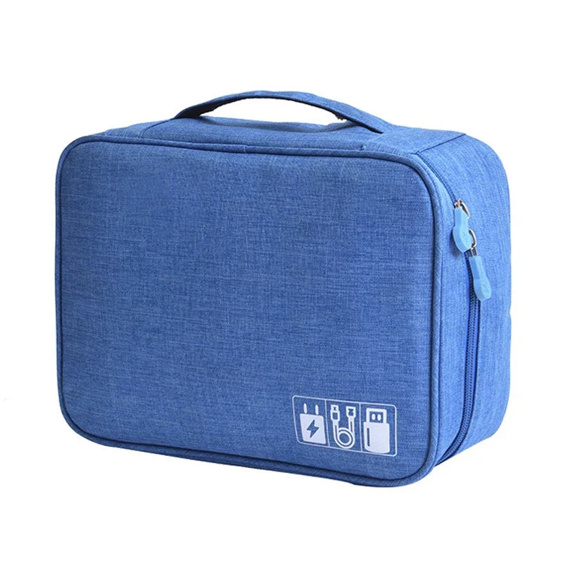 Waterproof Digital Cable Organizer Bag | Portable Storage Cable Organizer Bag Qme Blue 2Layer(28x9x21cm)