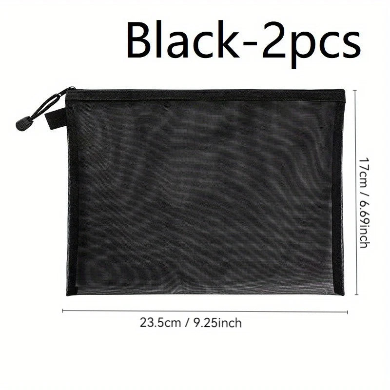 2-Piece Nylon Zipper Mesh Bag – Travel & Cosmetic Storage Set Mesh Cosmetic Bag Set Qme