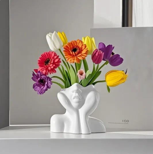 Nordic Thinking Girl Vase – Decorative Art Sculpture Planter Decorative Sculpture Vase Qme
