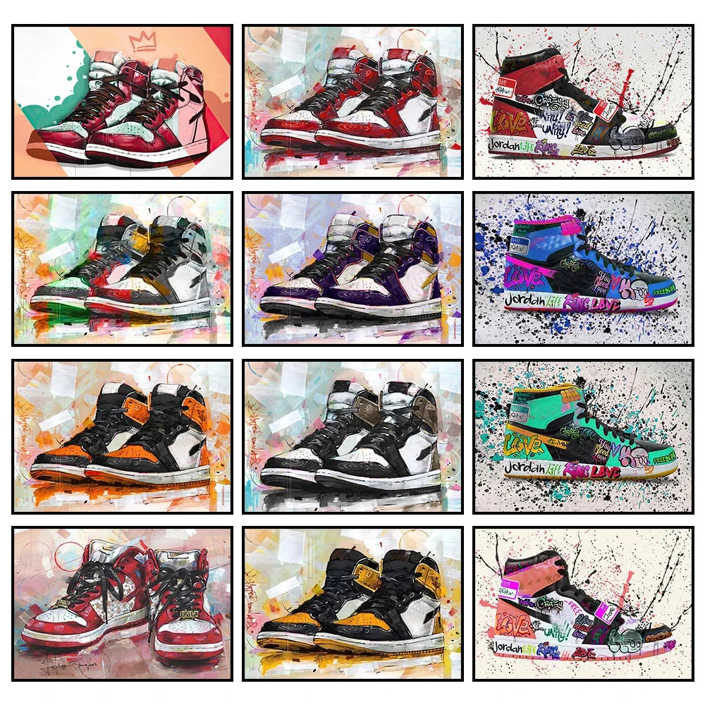Graffiti Sneakers Canvas Wall Poster – Basketball Shoe Art Print Canvas Wall Art Qst