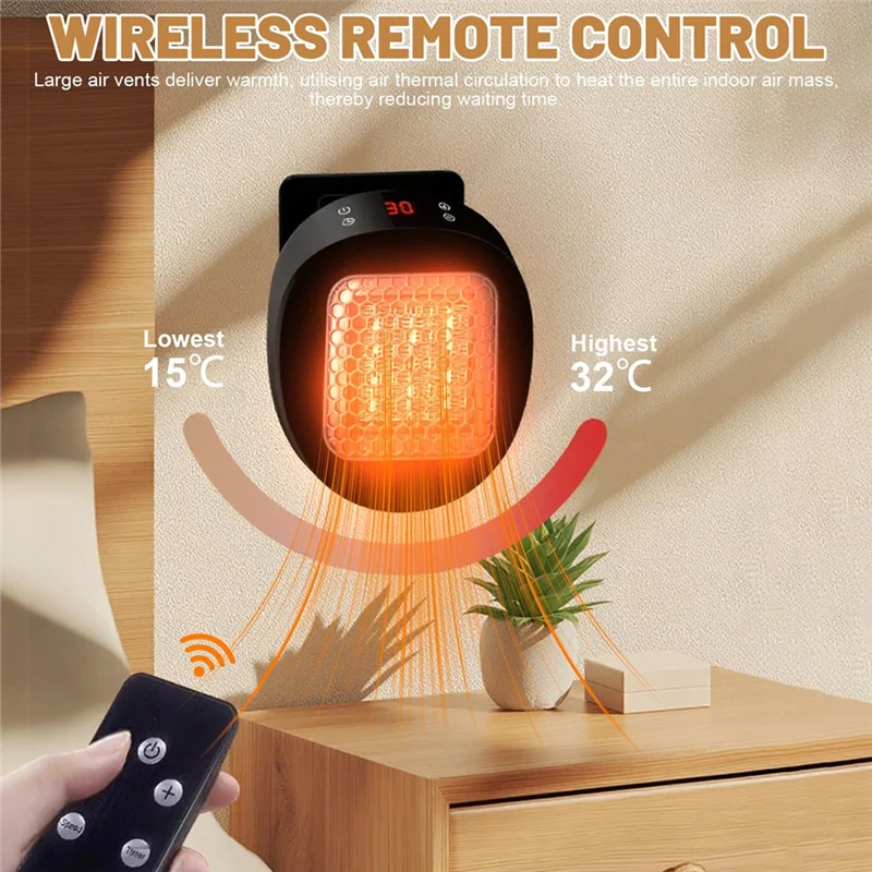 MiLESEEY B15C Socket Fan Heater – Remote & 12H Timer, EU Plug Socket Fan Heater Qst