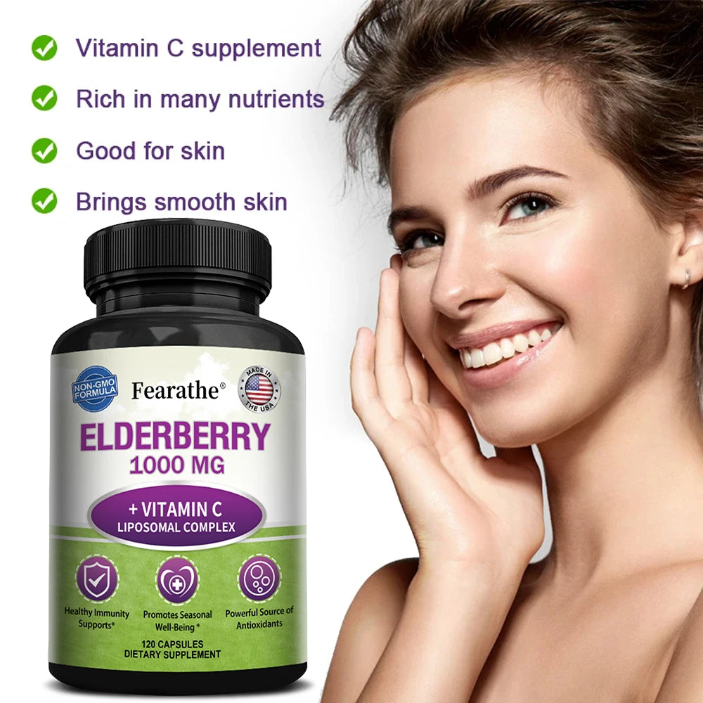 Fearathe Black Elderberry Capsules – Antioxidant Supplement Herbal Supplement Qst