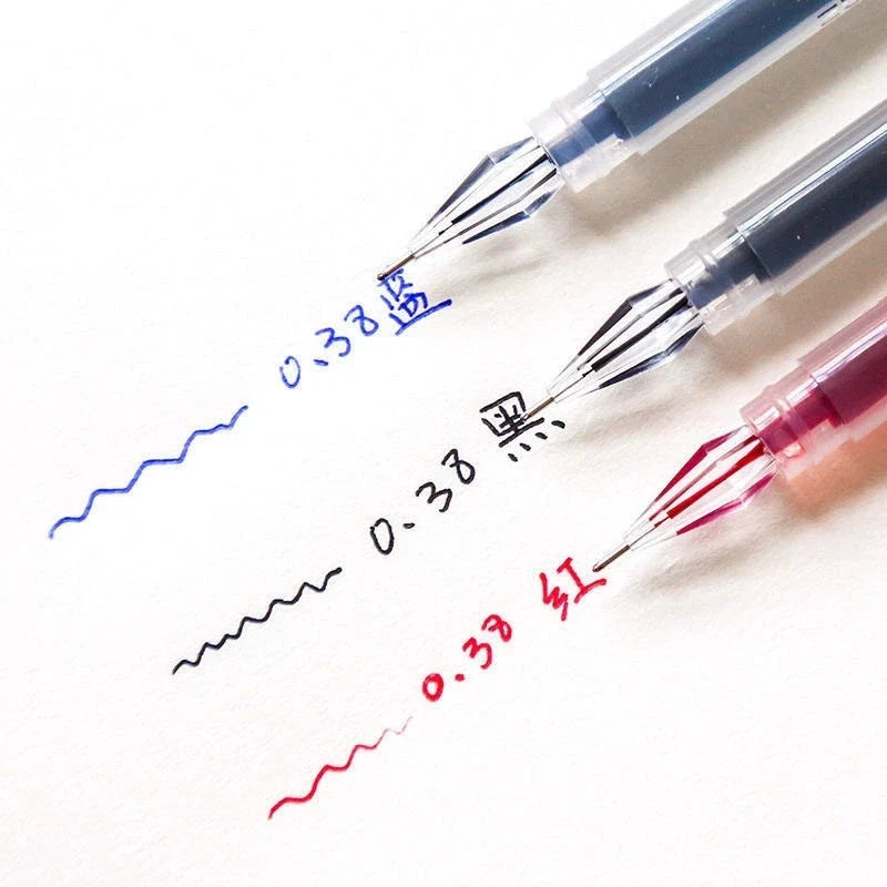 3-Mix Diamond Tip Gel Pens | Black Blue Red | 0.38mm Large Capacity Gel Pen Set Qme
