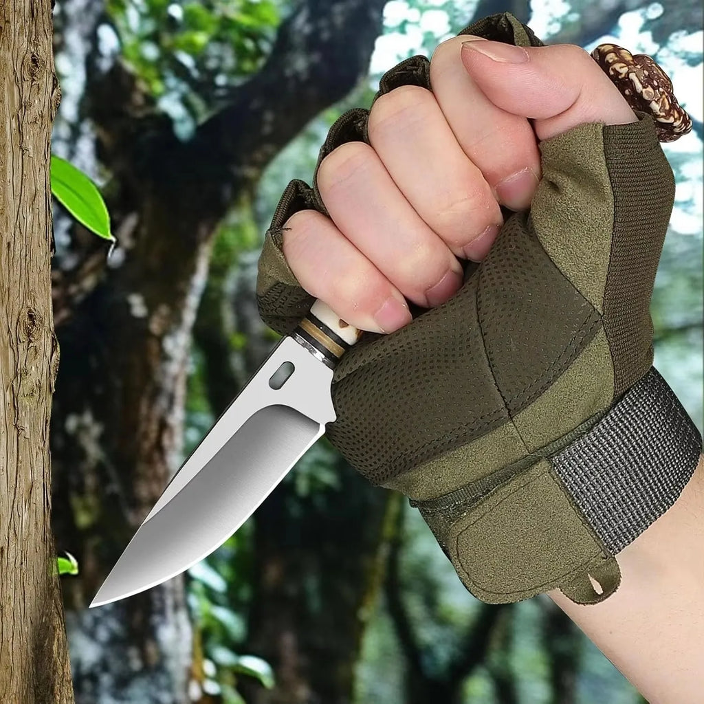 Damascus Fixed Blade Hunting Knife with Leather Sheath Fixed Blade Knife Qst