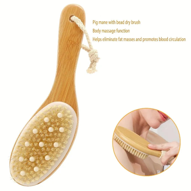 Natural Boar Bristle Dry Body Brush with Bamboo Handle Dry Body Brush Qme