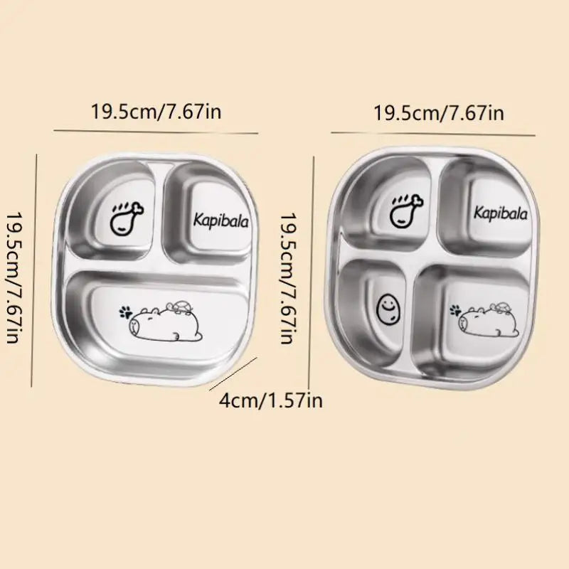 Capybara Divided Dinner Plate | Stainless Steel 2/3/4 Grid Divided Dinner Plate Qst