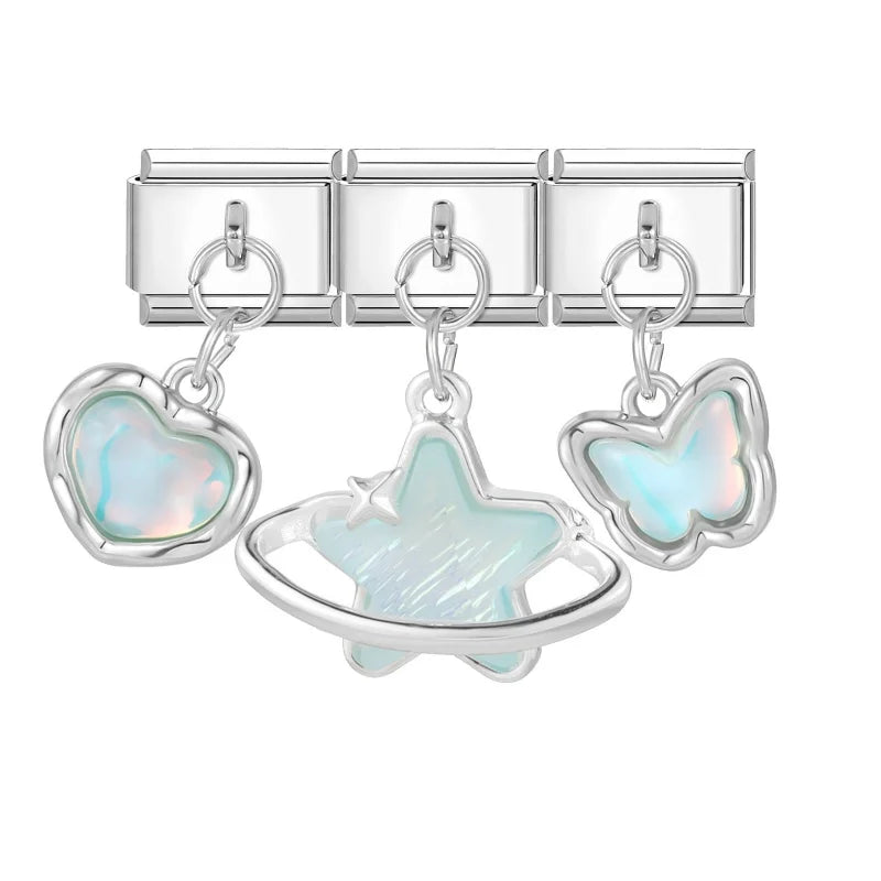 Zircon Stars & Bow Knot Italian Charm Links | 9mm DIY Jewelry Italian Charm Links Qme Style 11