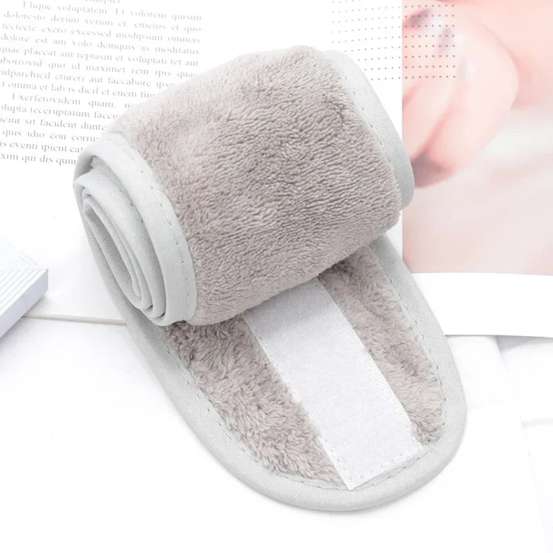 Women's Adjustable SPA Facial Headband – Soft Toweling Hair Band SPA Facial Headband Qme Light Grey