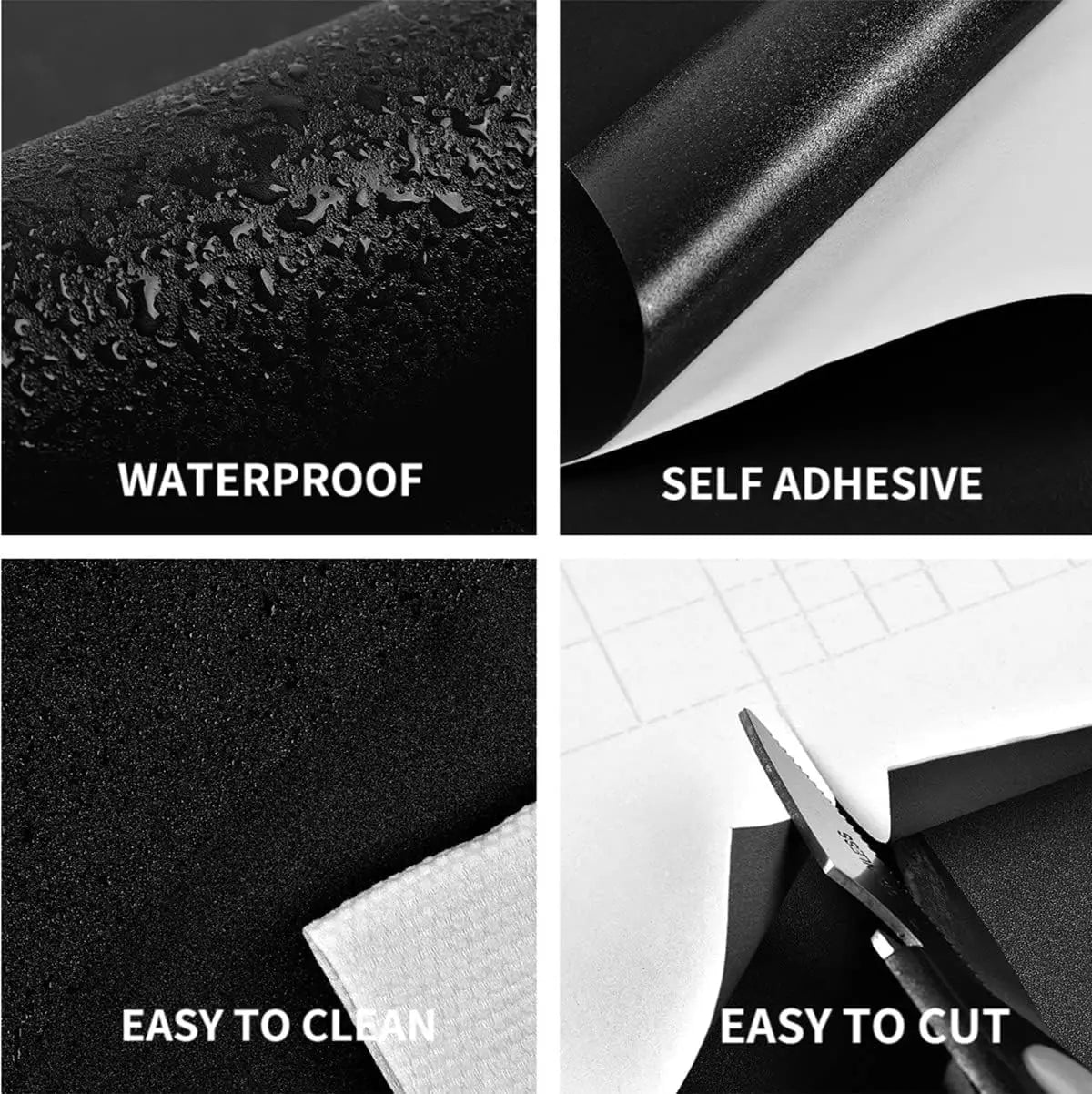 Black Matte Vinyl Self-Adhesive Wallpaper | Waterproof Wall Sticker Peel & Stick Wallpaper Qme