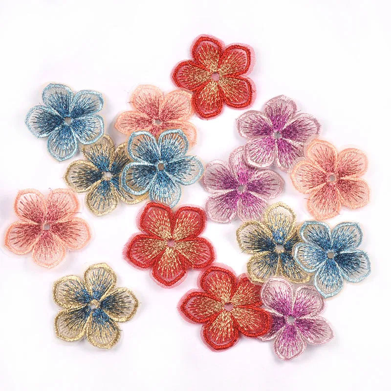 Big Flower Multicolor Lace Embroidery Appliques – 10pc Set Embroidery Applique Patches Qme