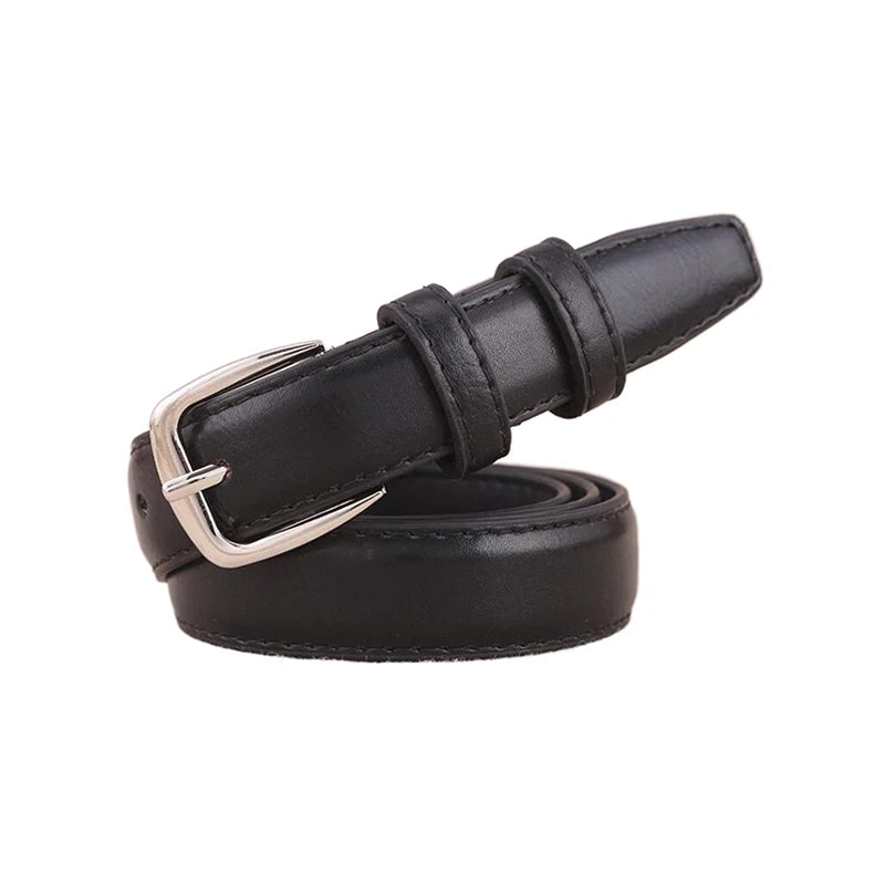 Women's PU Leather Metal Buckle Belt for Dresses & Jeans Women's Fashion Belt Qst Black