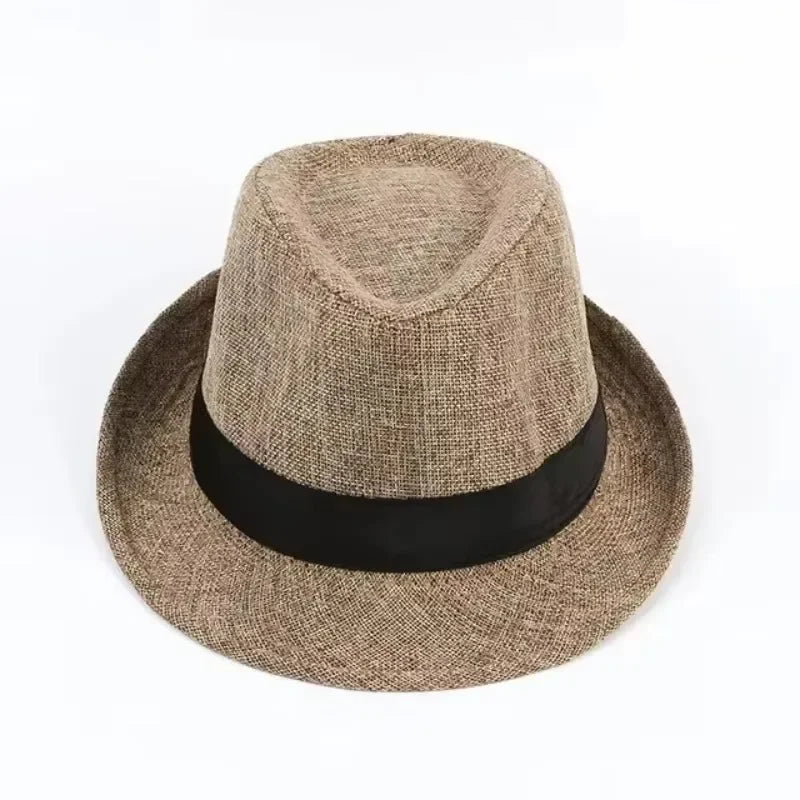 British Jazz Hat | Linen Cotton Casual Gentleman's Sun Hat Jazz Sun Hat Qme