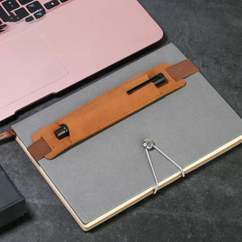 PU Leather Pen Holder Sleeve with Adjustable Elastic Band Notebook Pen Holder Qme