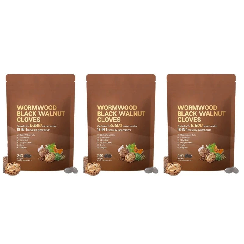 Wormwood Black Walnut Cloves 6600mg 18-in-1 Herbal Softgels 240ct Herbal Supplement Softgels Qst 240 Softgels 3 bags