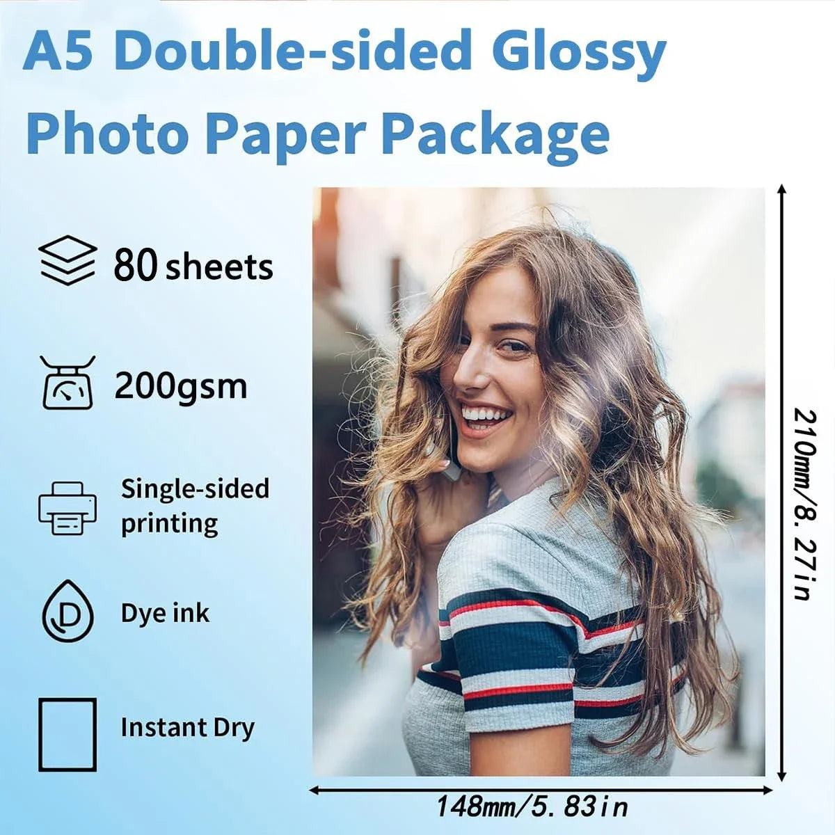 A5 Double-Sided Glossy Photo Paper 200gsm – Inkjet Compatible Glossy Photo Paper Qme M-A5-DSG-80