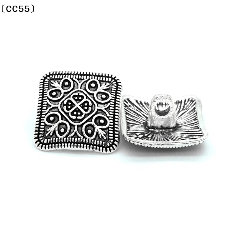 10pcs Antique Silver Geometric Metal Shank Buttons for Sewing Metal Shank Buttons Qst