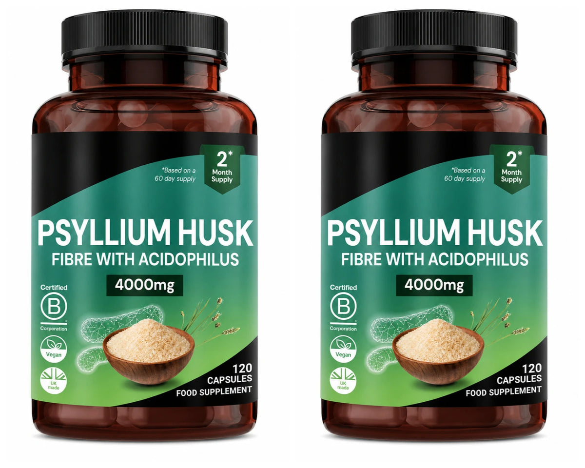 Psyllium Husk 4000mg + Lactobacillus Acidophilus – 120 Vegan Caps Fiber Probiotic Supplement Qst 2bottles 240capsules