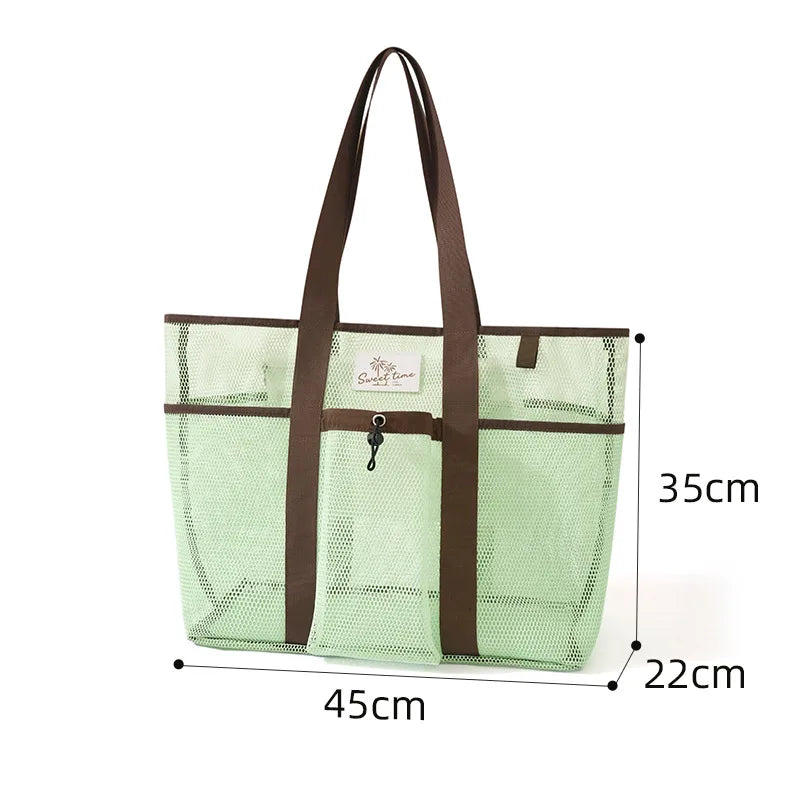 Mesh Beach Tote Bag – Large Capacity Gym & Travel Handbag Mesh Beach Tote Bag Qme tote green