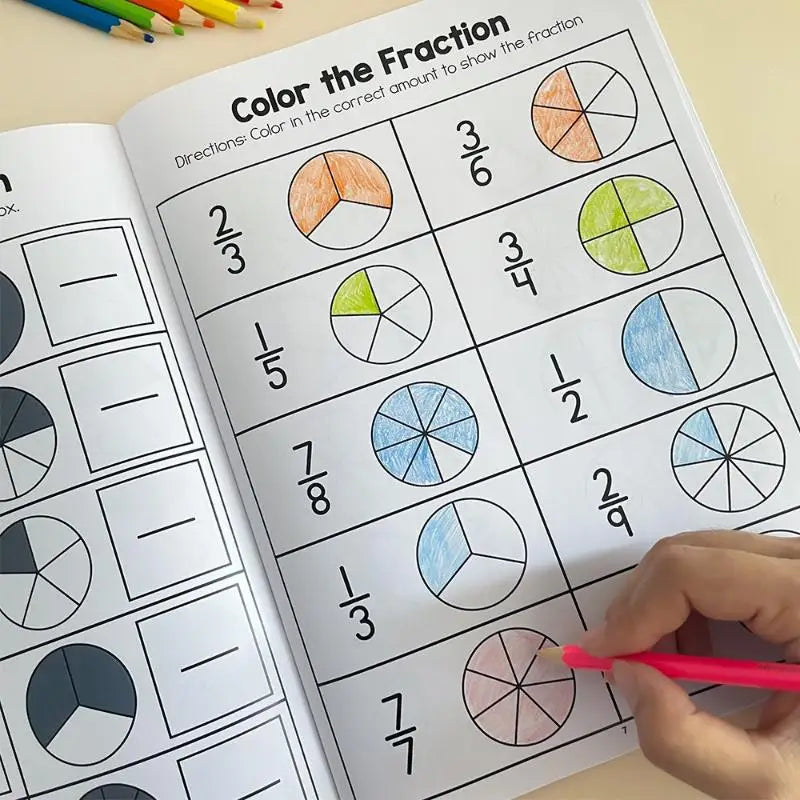 Montessori Fractions Workbook – Kids Math Teaching Aid Math Workbook Qme