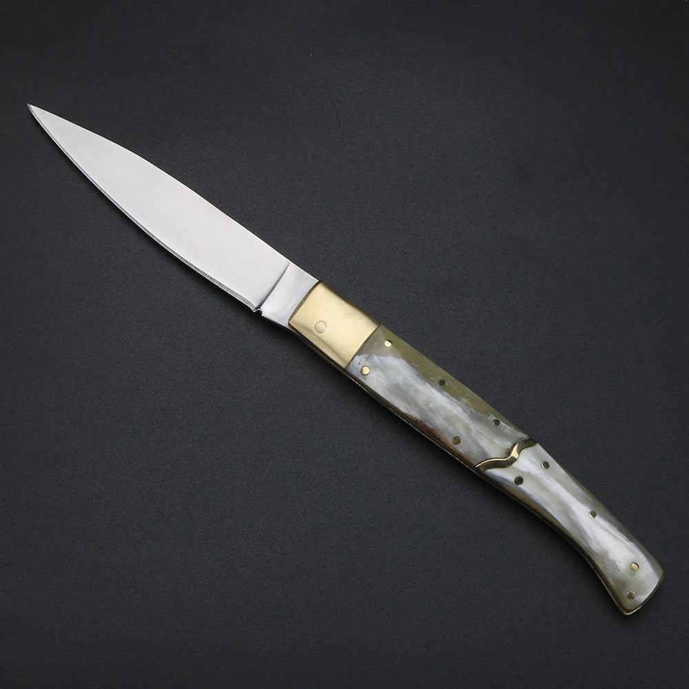 Yak Horn Folding Knife Damascus Steel – Italian Style EDC Folding Pocket Knife Qst