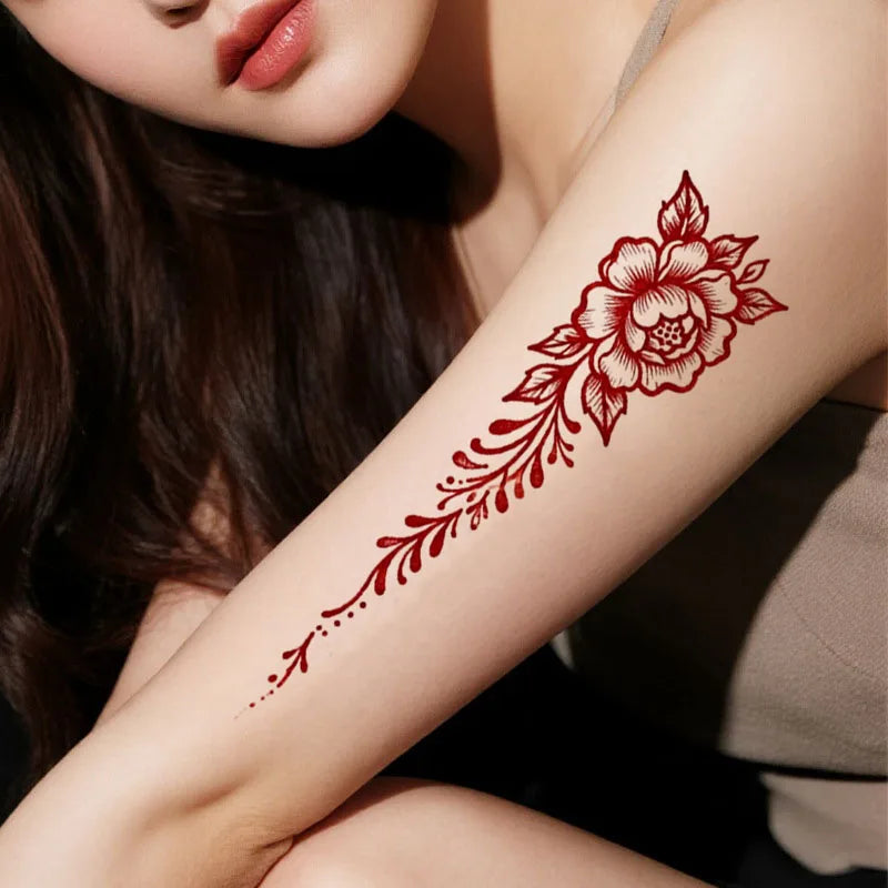 Red Peony Flower Temporary Tattoo Sticker – Waterproof & Sweatproof Temporary Tattoo Sticker Qme