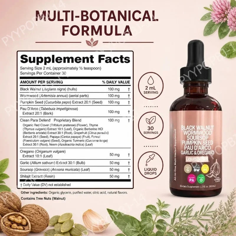 Herbal Liquid Drops – Garlic, Black Walnut & Turmeric 60ml Herbal Liquid Supplement Qst