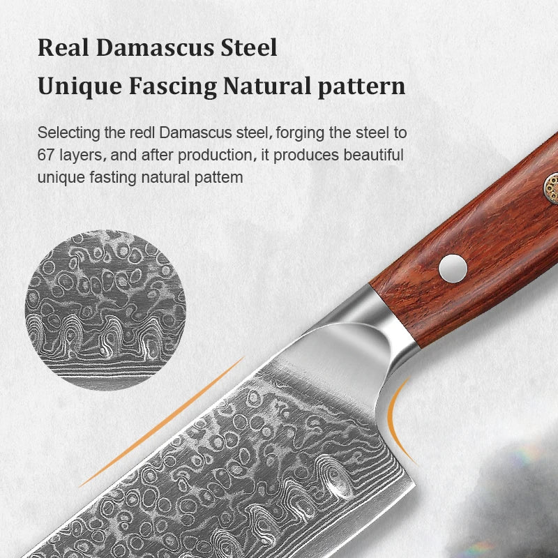 4-Piece Damascus Steel Knife Set – 67-Layer Rosewood Handle Damascus Knife Set Qst