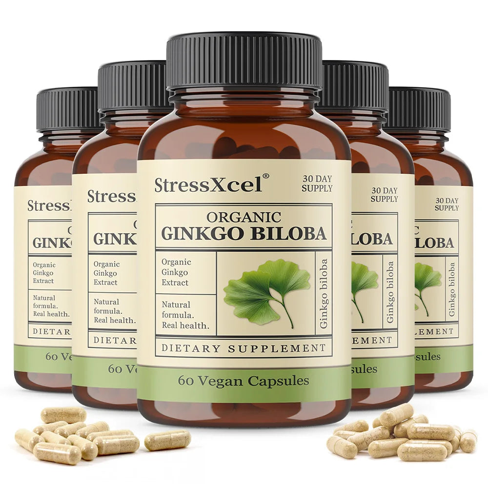 VITALXTRA Ginkgo Biloba Capsules – Focus, Memory & Eye Health Herbal Supplement Qst 60 count-5 bottle