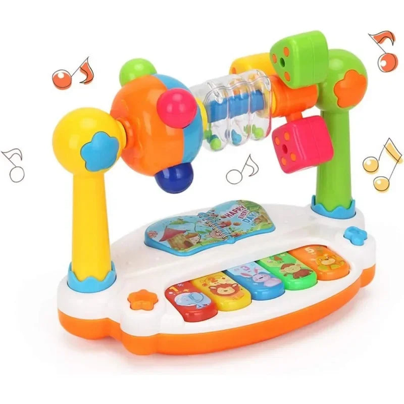 Baby Piano Toy – Rotating Music Keyboard with Lights & Sound Kids Musical Toy Qme