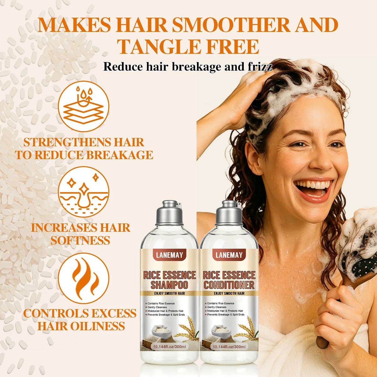 Rice Essence Shampoo & Conditioner Set | Deep Moisture Shampoo Conditioner Set Qst