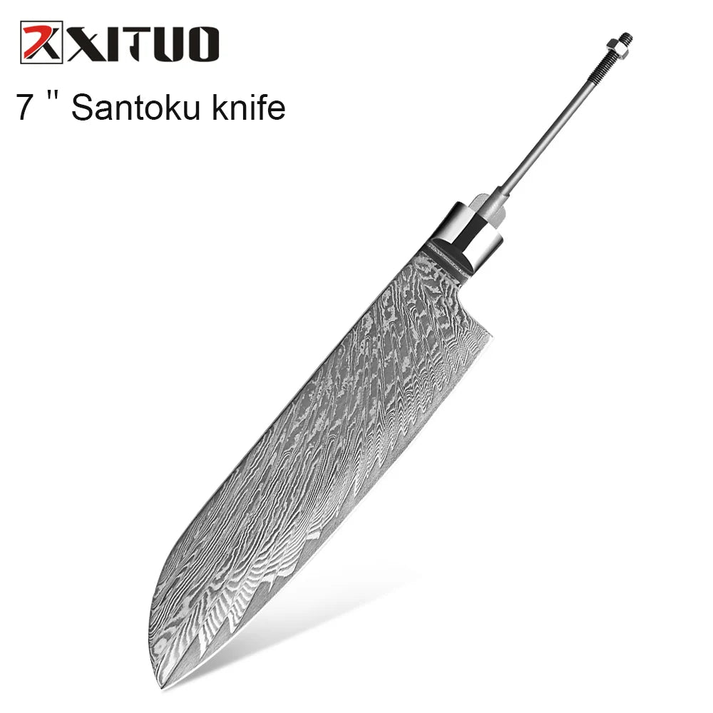 XITUO 67-Layer Damascus Steel Blank Blade Kitchen Knife Set 1-7 PCS Damascus Knife Blank Qst Santoku Knife