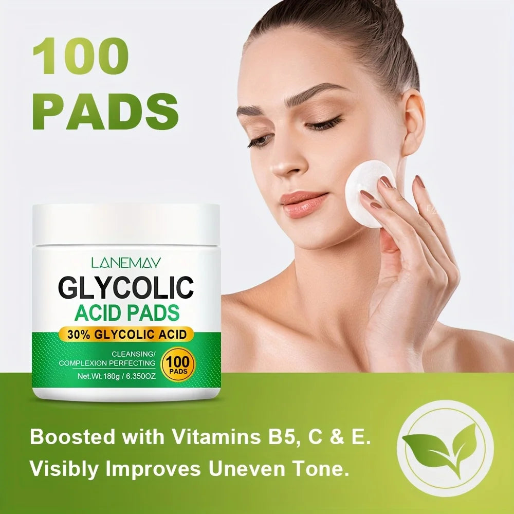 100-Count Glycolic Acid Brightening Face Pads – Niacinamide & Vitamins Facial Exfoliating Pads Qst