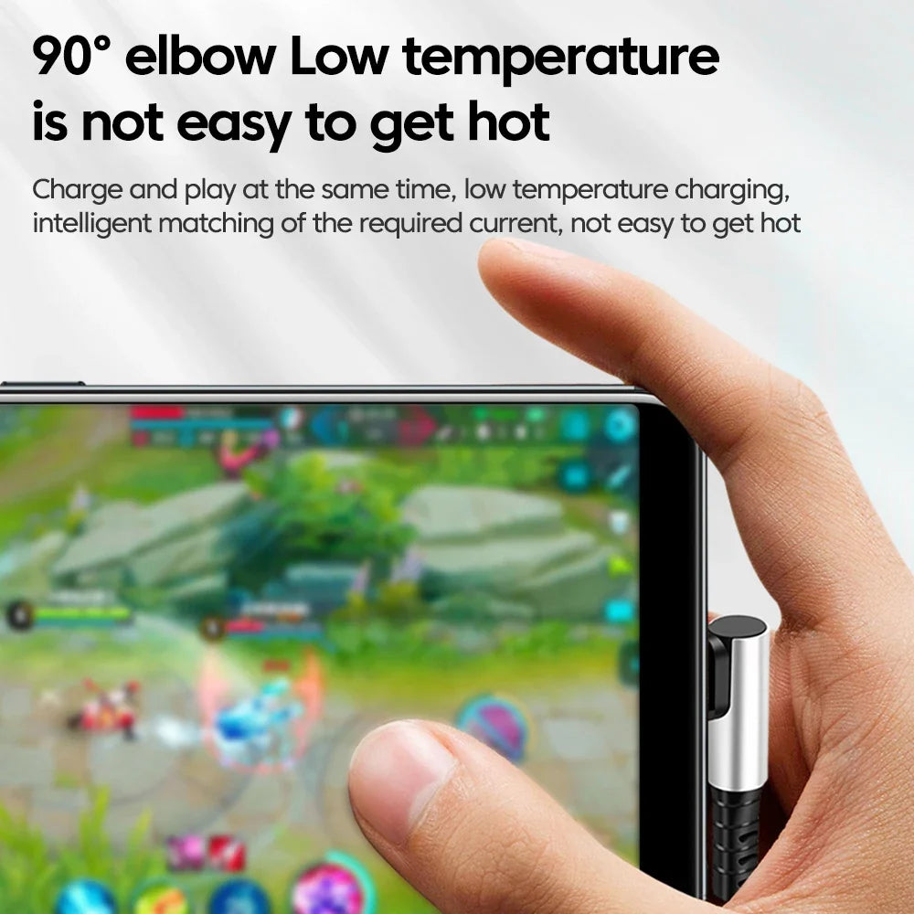 6A 90° Elbow USB-C Fast Charging Cable | Braided Short Cord USB-C Charging Cable Qme