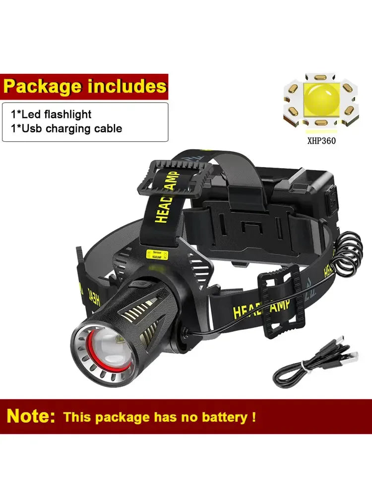 XHP360 LED Headlamp 2000LM Zoomable USB Rechargeable Waterproof LED Headlamp Qst Without Battery
