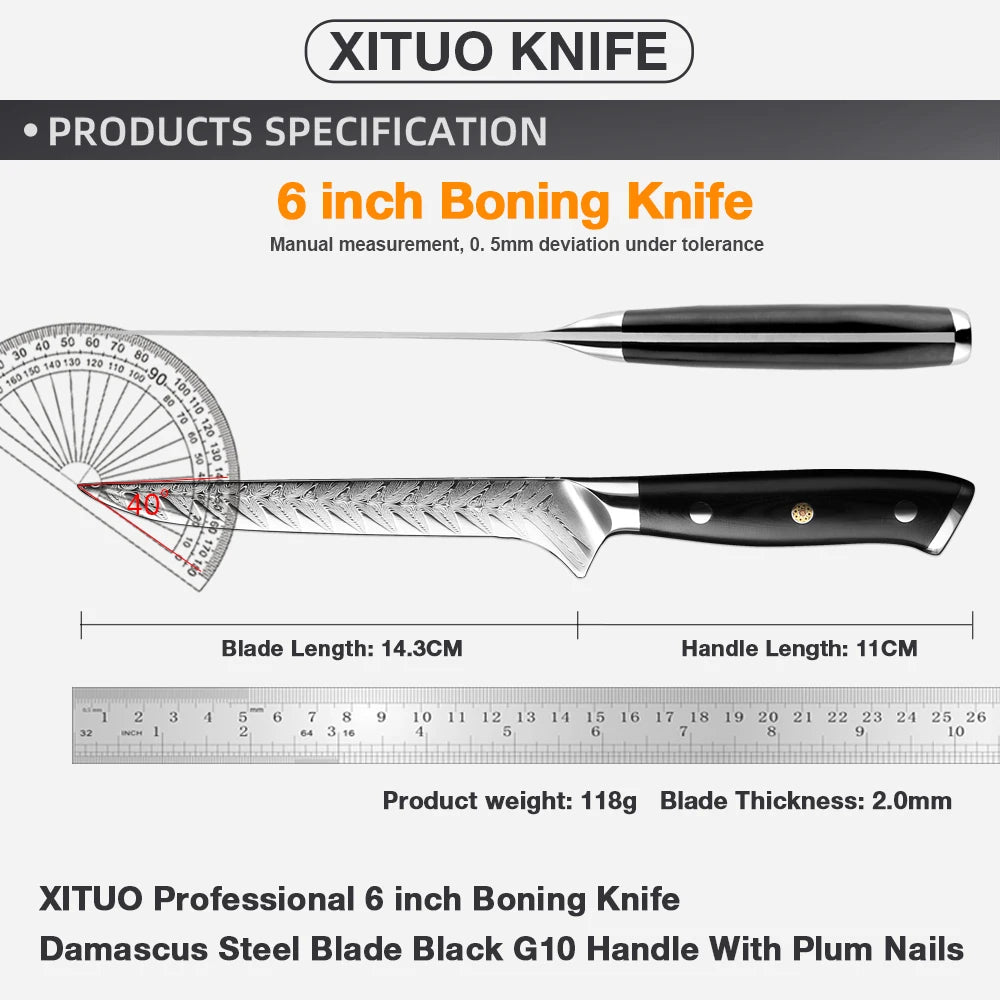 XITUO 67-Layer Damascus Boning & Fillet Knife – Curved Blade Boning Fillet Knife Qst