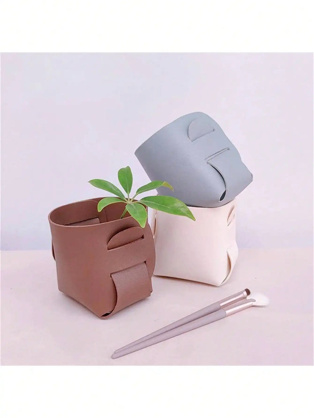 Leather Desktop Cosmetic Storage Organizer Box | 3 Colors Desktop Storage Organizer Qme