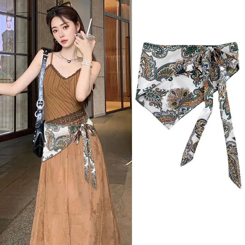 Vintage Ethnic Cashew Flower Scarf Waist Belt for Women Women's Waist Belt Qst A8