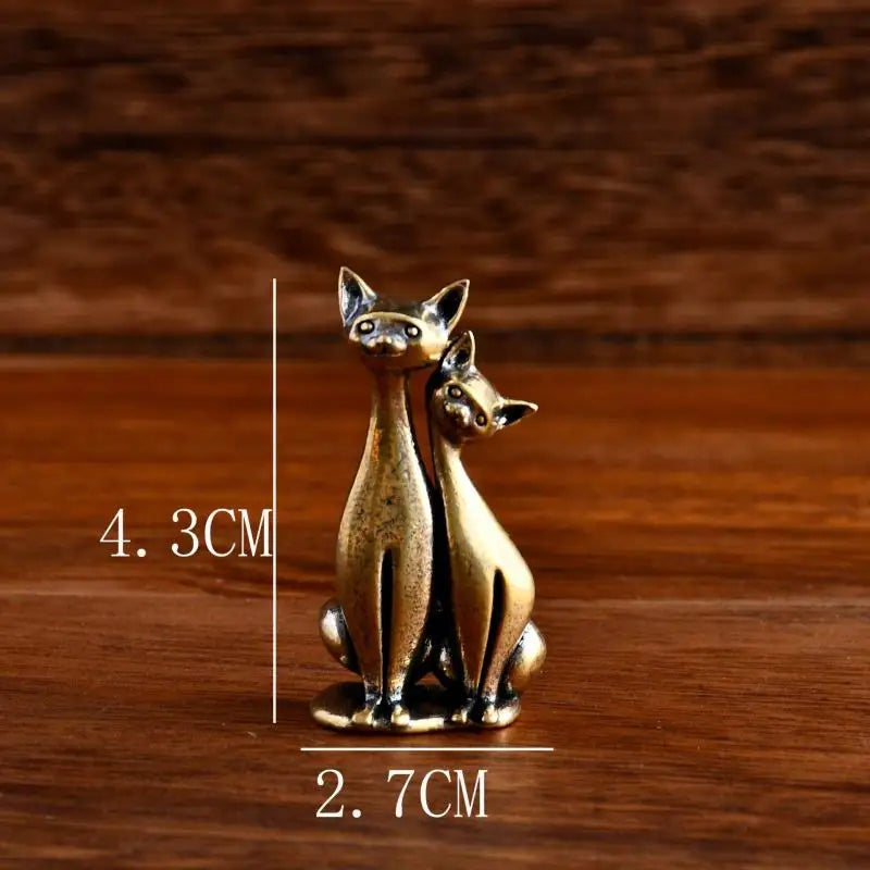 Brass Double Cat Sculpture – Desk & Home Decor Ornament Decorative Sculpture Qme